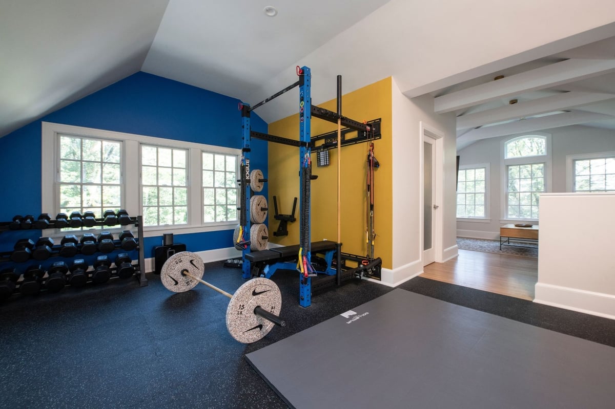 Indoor gym in a large home renovation in acton, massachusetts