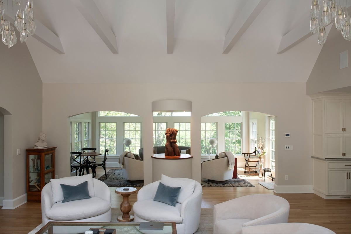 whole home renovation in acton with vaulted ceilings and white walls