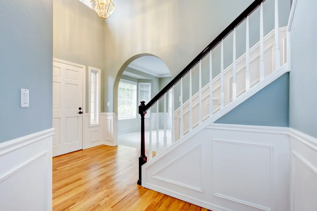 Bright entryway and updated staircase in Acton MA custom home build by Thomas Buckborough & Associates Bright entryway and updated staircase in Acton MA custom home build by Thomas Buckborough & Associates